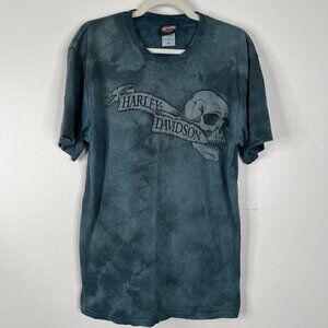 Harley Davidson Washed Tie-Dye Gray Skull Keene New Hampshire Short Sleeve Shirt